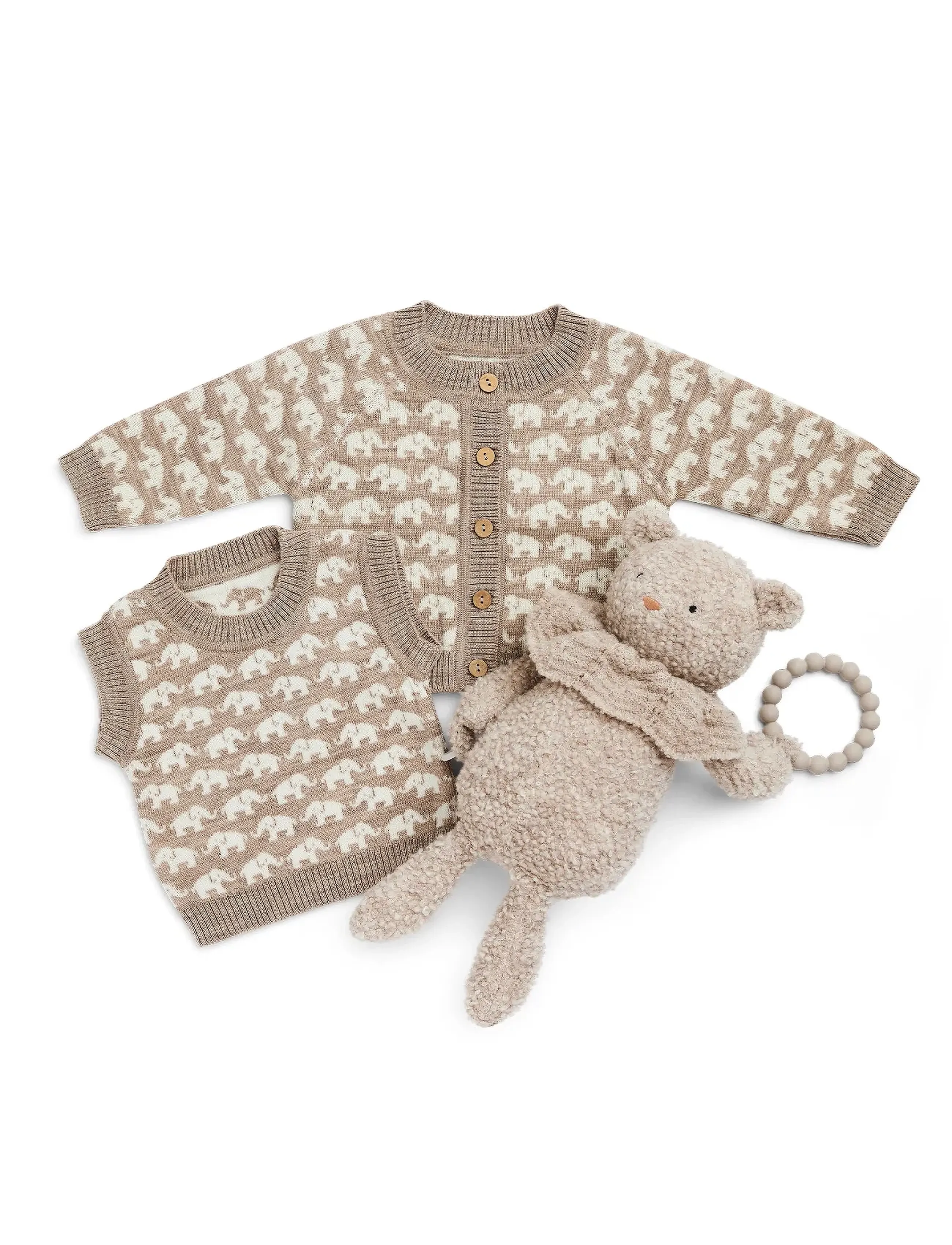 Smallstuff - Cardigan, AO Elephants, merino wool, nature melange - koftor - nature melange - 0