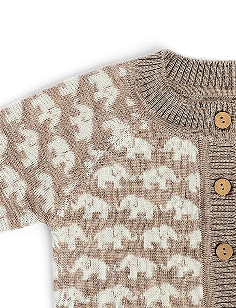 Smallstuff - Cardigan, AO Elephants, merino wool, brown - koftor - nature melange - 2