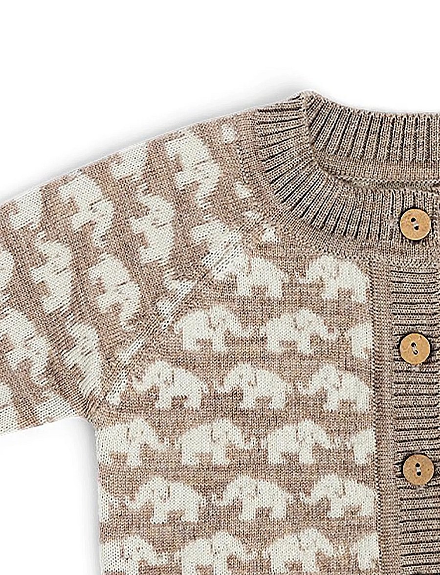 Smallstuff - Cardigan, AO Elephants, merino wool, nature melange - koftor - nature melange - 2