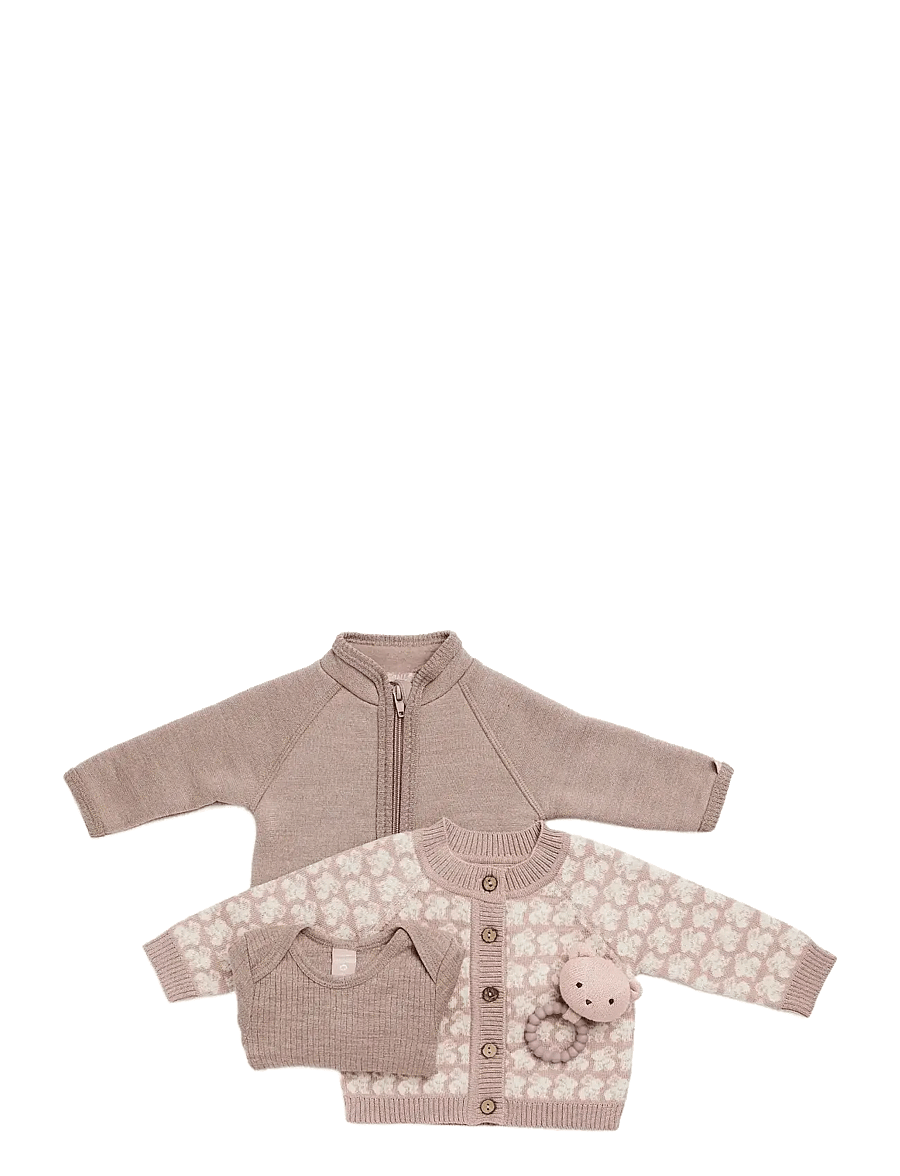 Smallstuff - Cardigan, AO Elephants, merino wool, brown - koftor - powder - 2