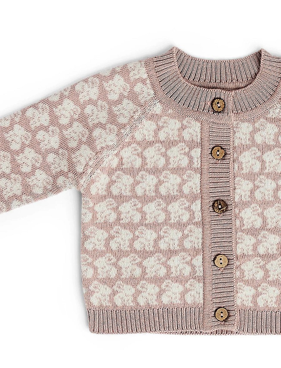 Smallstuff - Cardigan, AO Elephants, merino wool, brown - koftor - powder - 3