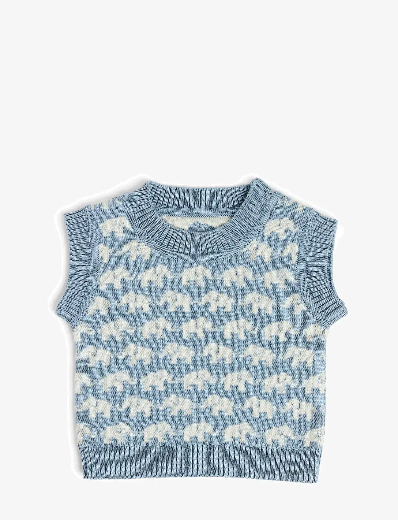 Smallstuff - Vest, AO Elephants, merino wool, brown - trøjer - blue - 1