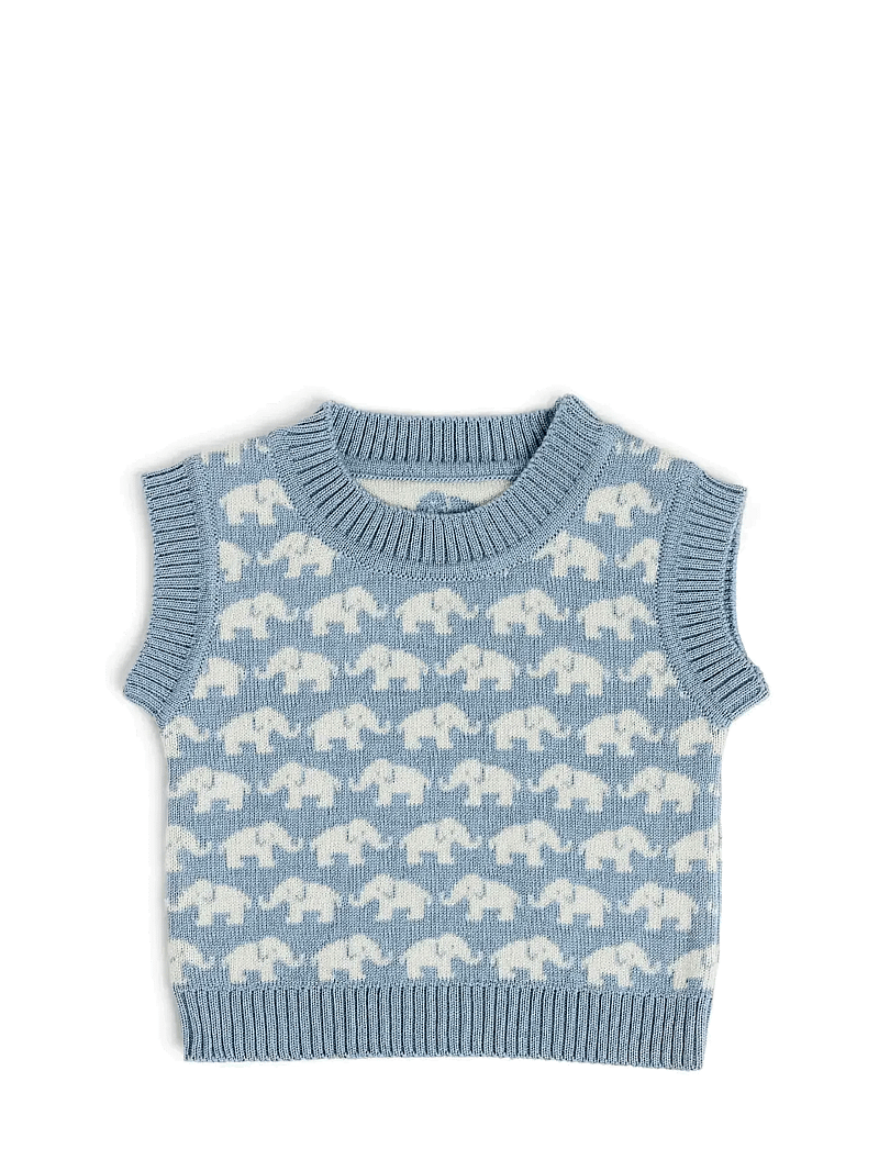 Smallstuff - Vest, AO Elephants, merino wool, brown - trøjer - blue - 1