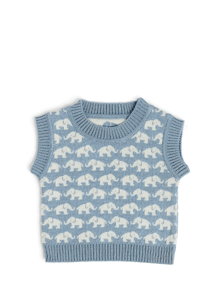 Smallstuff - Vest, AO Elephants, merino wool, brown - stickade tröjor - blue - 1