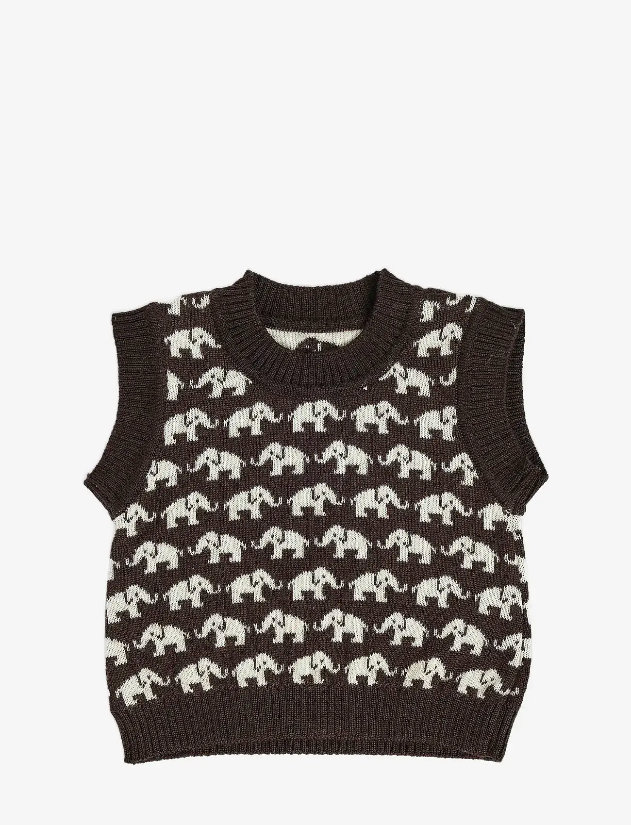 Smallstuff - Vest, AO Elephants, merino wool, brown - stickade tröjor - brown - 1
