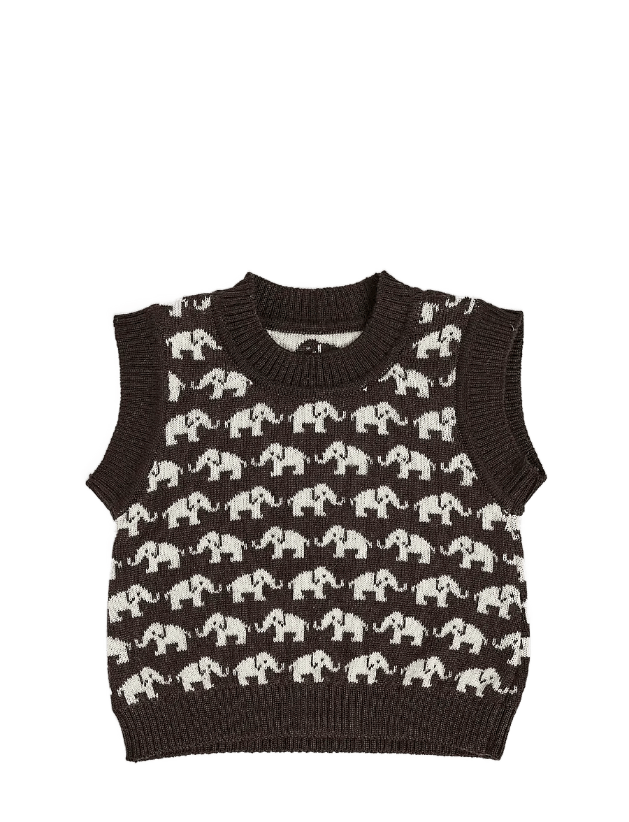Smallstuff - Vest, AO Elephants, merino wool, brown - stickade tröjor - brown - 1