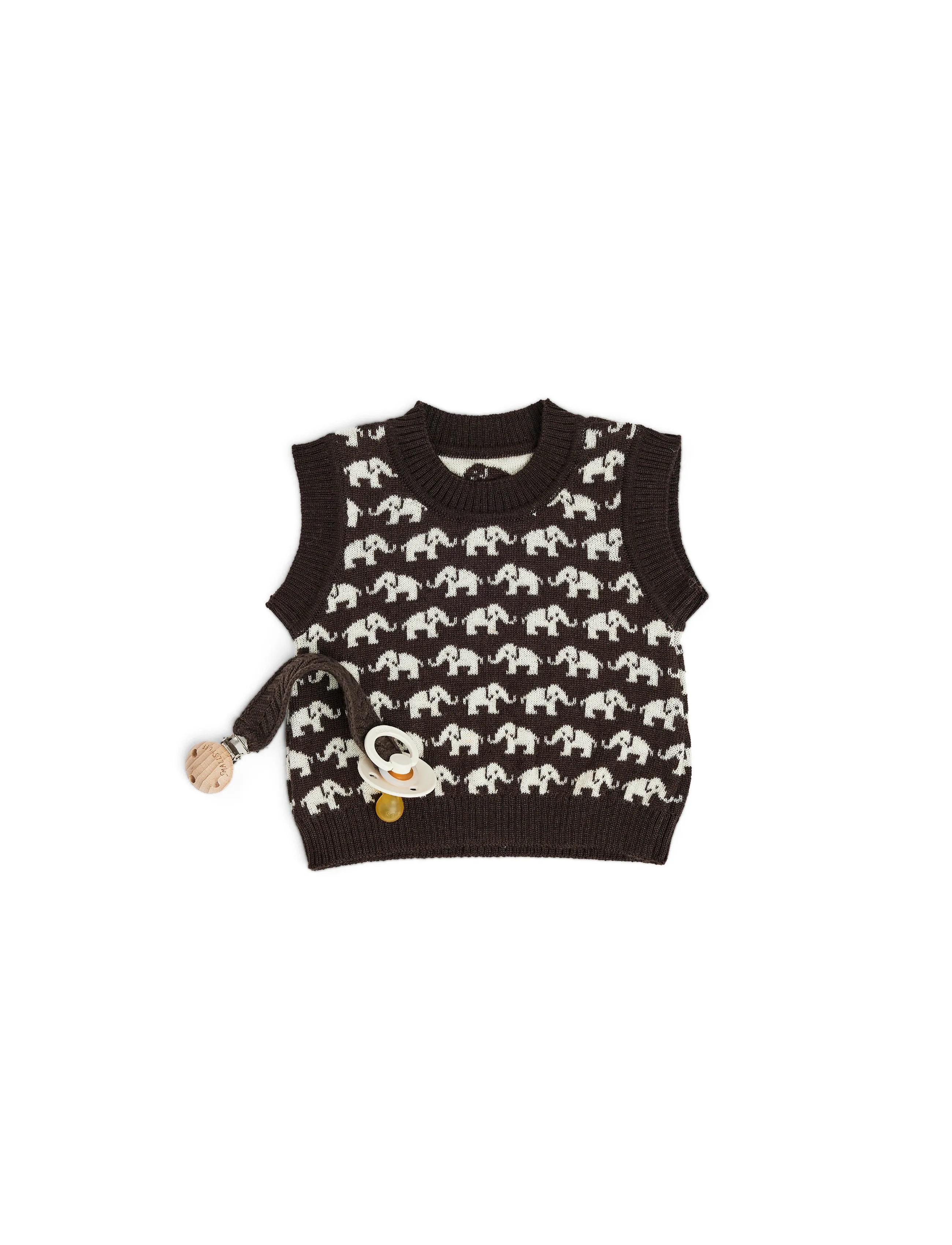 Smallstuff - Vest, AO Elephants, merino wool, brown - stickade tröjor - brown - 0