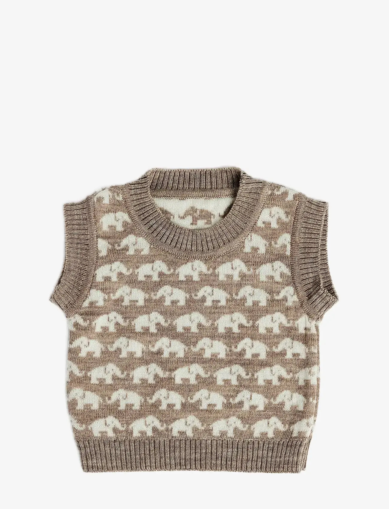 Smallstuff - Vest, AO Elephants, merino wool, brown - džemprid - nature melange - 1