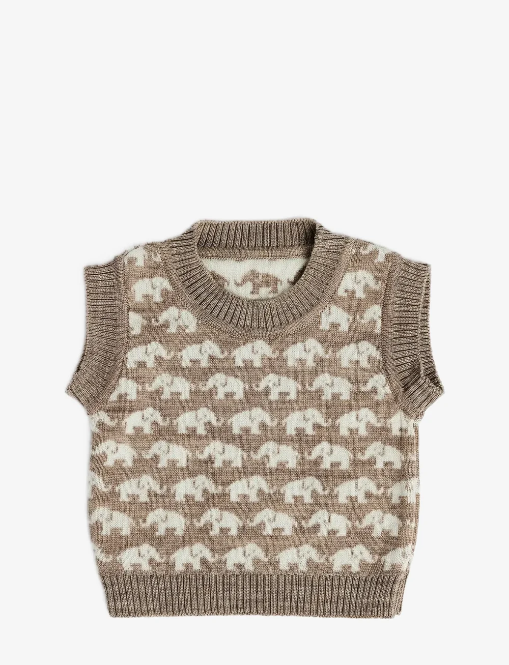 Smallstuff - Vest, AO Elephants, merino wool, brown - trøjer - nature melange - 1