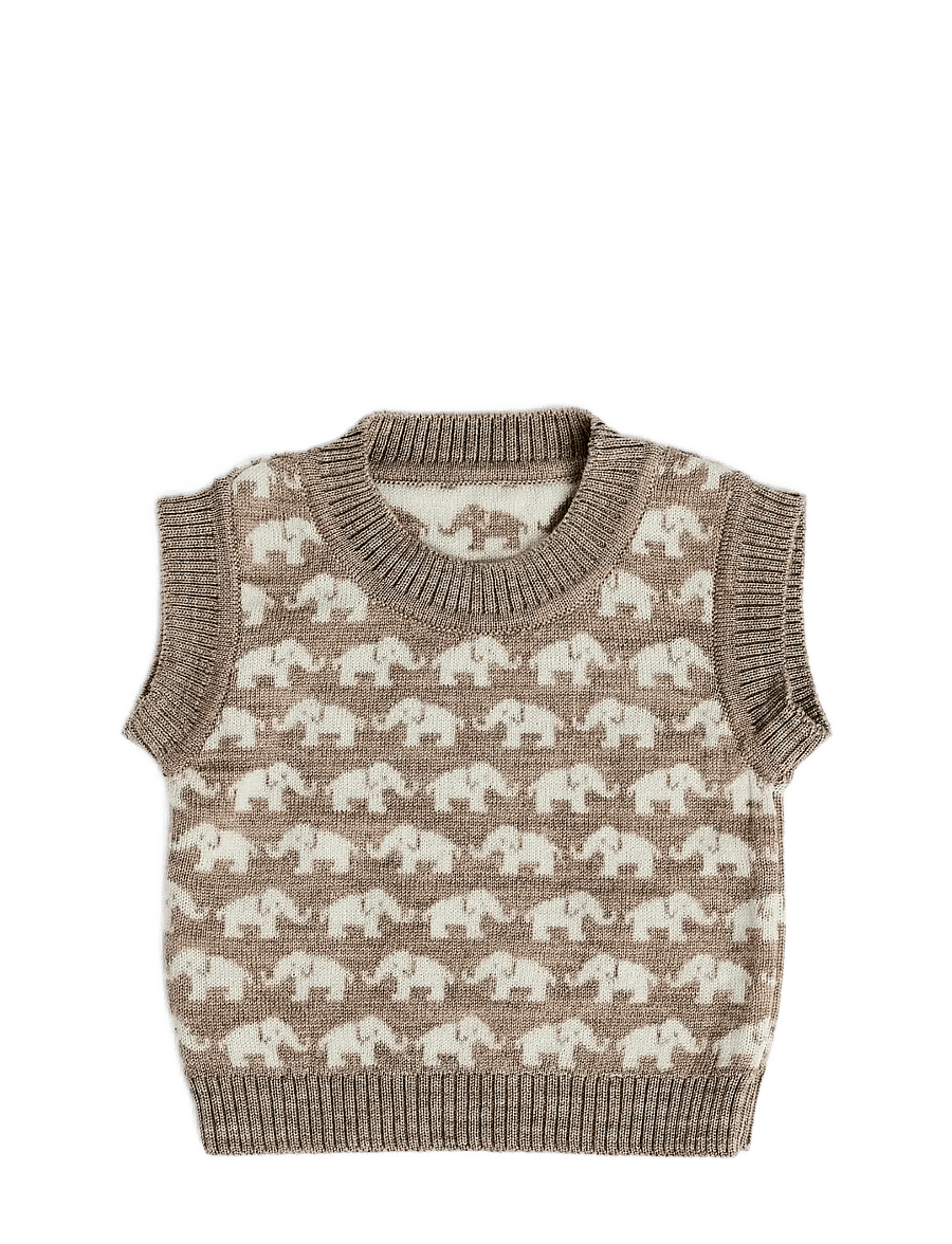 Smallstuff - Vest, AO Elephants, merino wool, brown - stickade tröjor - nature melange - 1