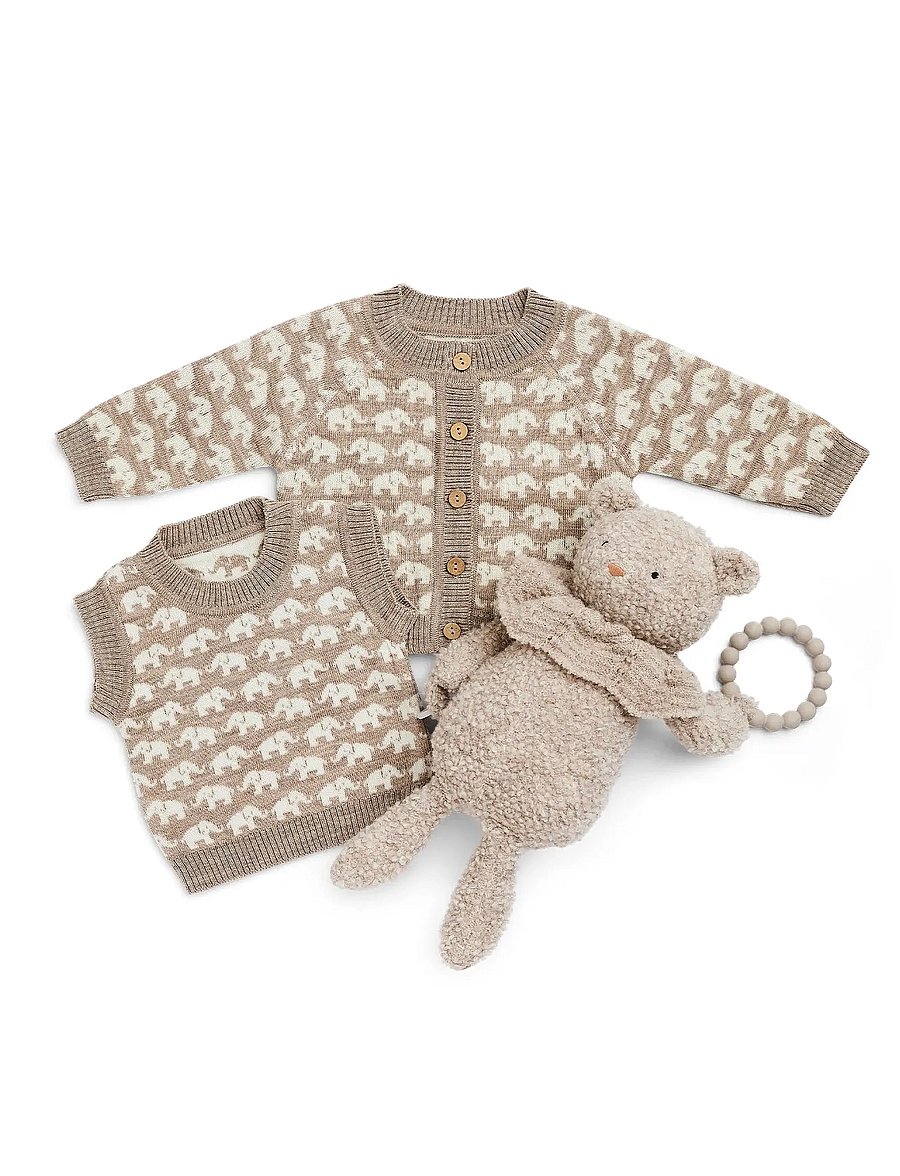Smallstuff - Vest, AO Elephants, merino wool, brown - stickade tröjor - nature melange - 0