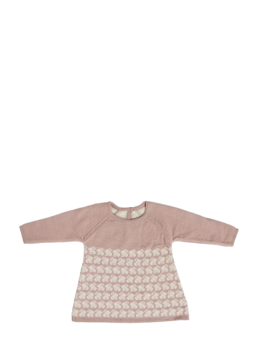 Smallstuff - Dress, AO Rabbits, merino wool, powder - baby-kjoler med lange ermer - powder - 1
