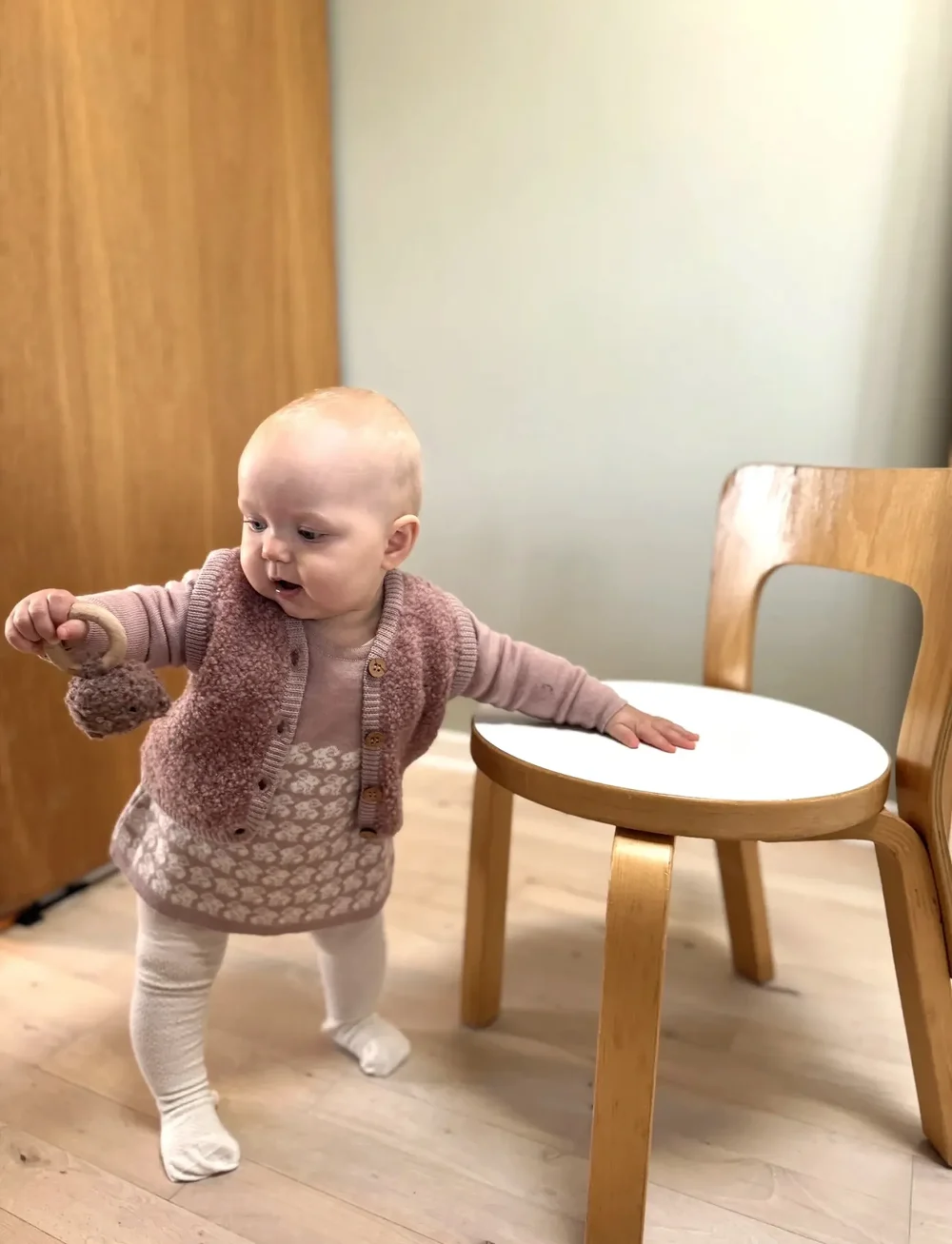 Smallstuff - Dress, Square knit, merino wool, nature melange - langärmelige babykleider - powder - 0