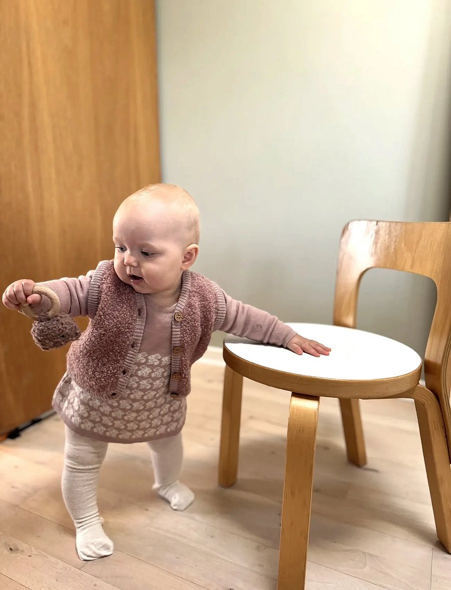 Smallstuff - Dress, AO Rabbits, merino wool, powder - baby-kjoler med lange ermer - powder - 0