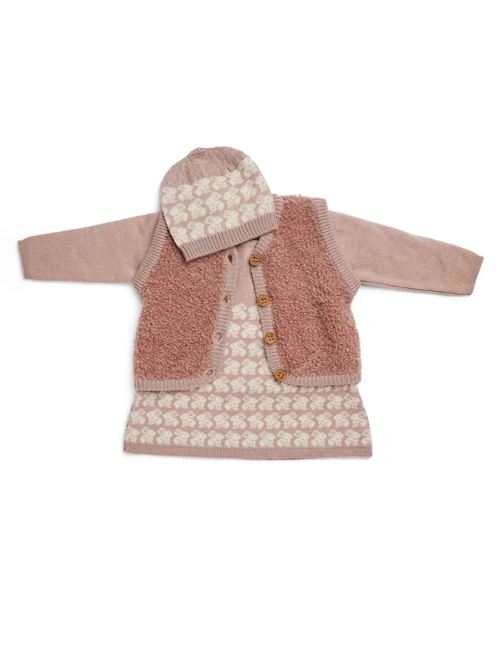 Smallstuff - Dress, Square knit, merino wool, nature melange - langärmelige babykleider - powder - 3