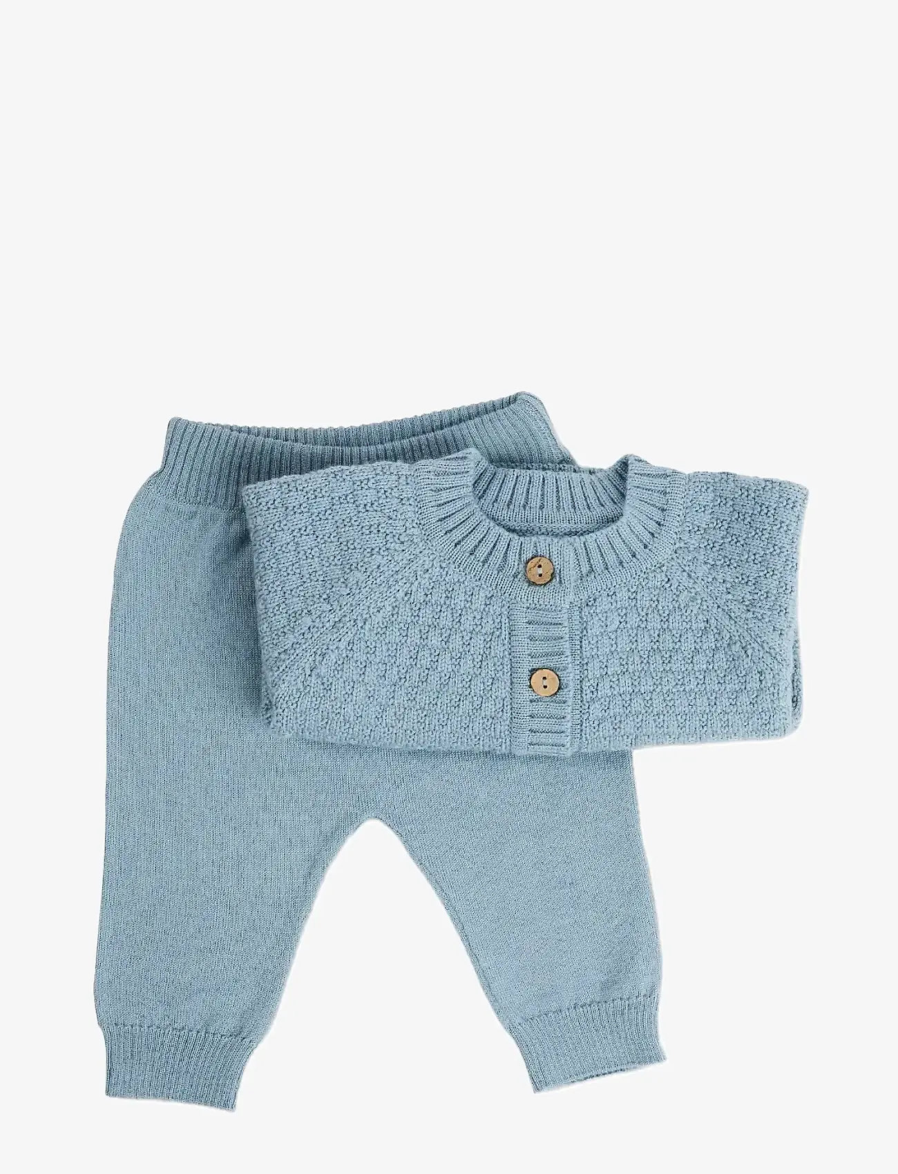 Smallstuff - Pants, flat knit merino wool, blue - babyhosen - blue - 1