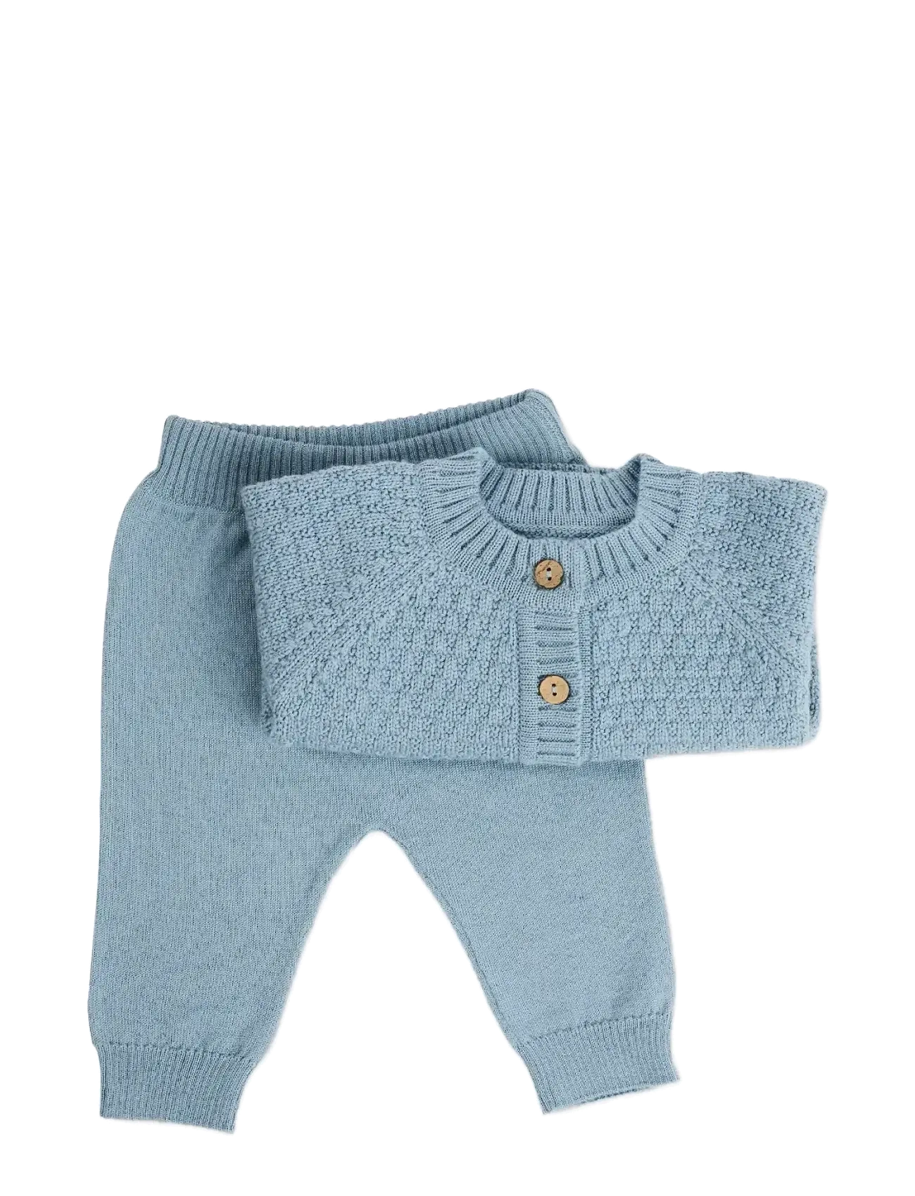 Smallstuff - Pants, flat knit merino wool, nature - babyhosen - blue - 1