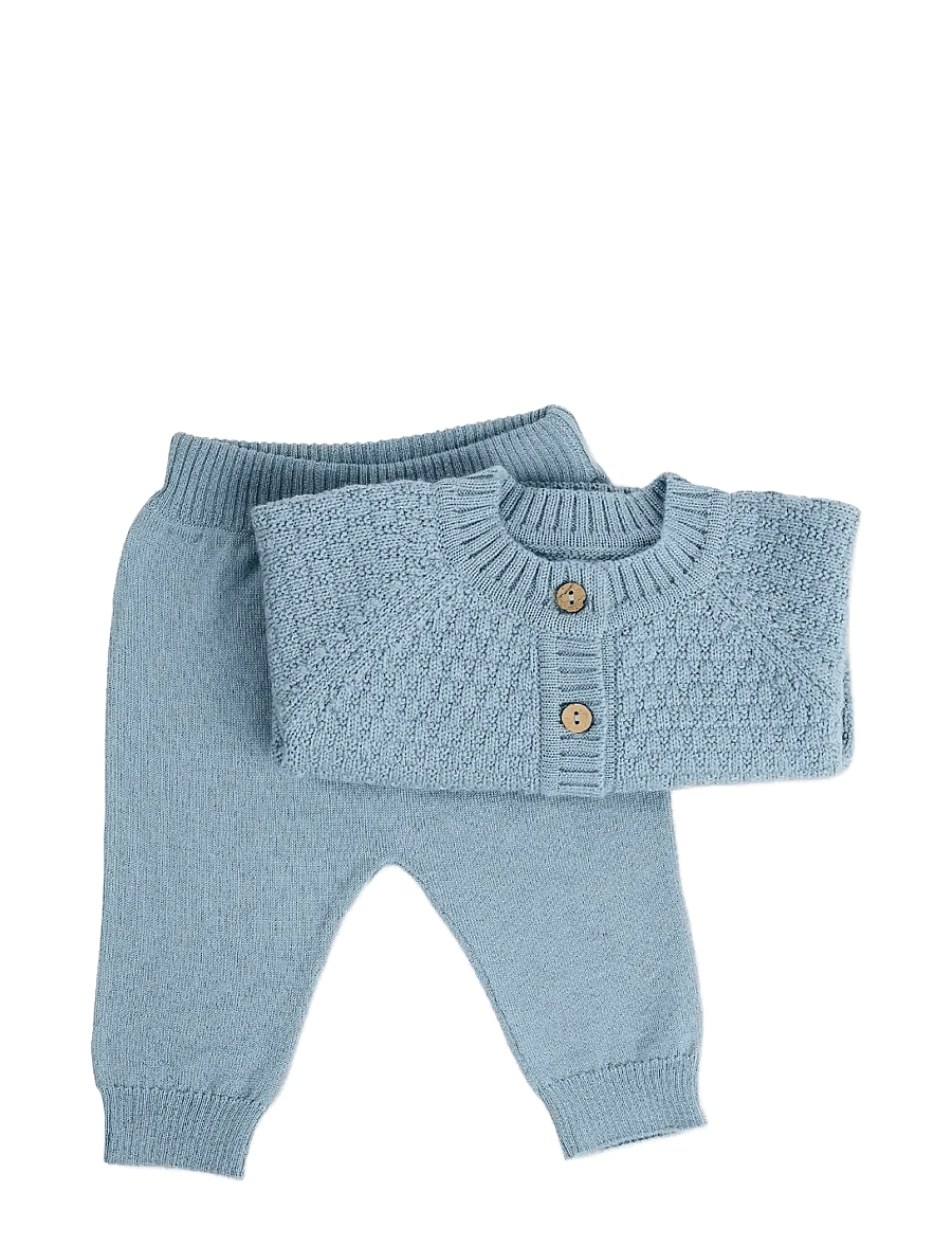 Smallstuff - Pants, flat knit merino wool, nature - babyhosen - blue - 1