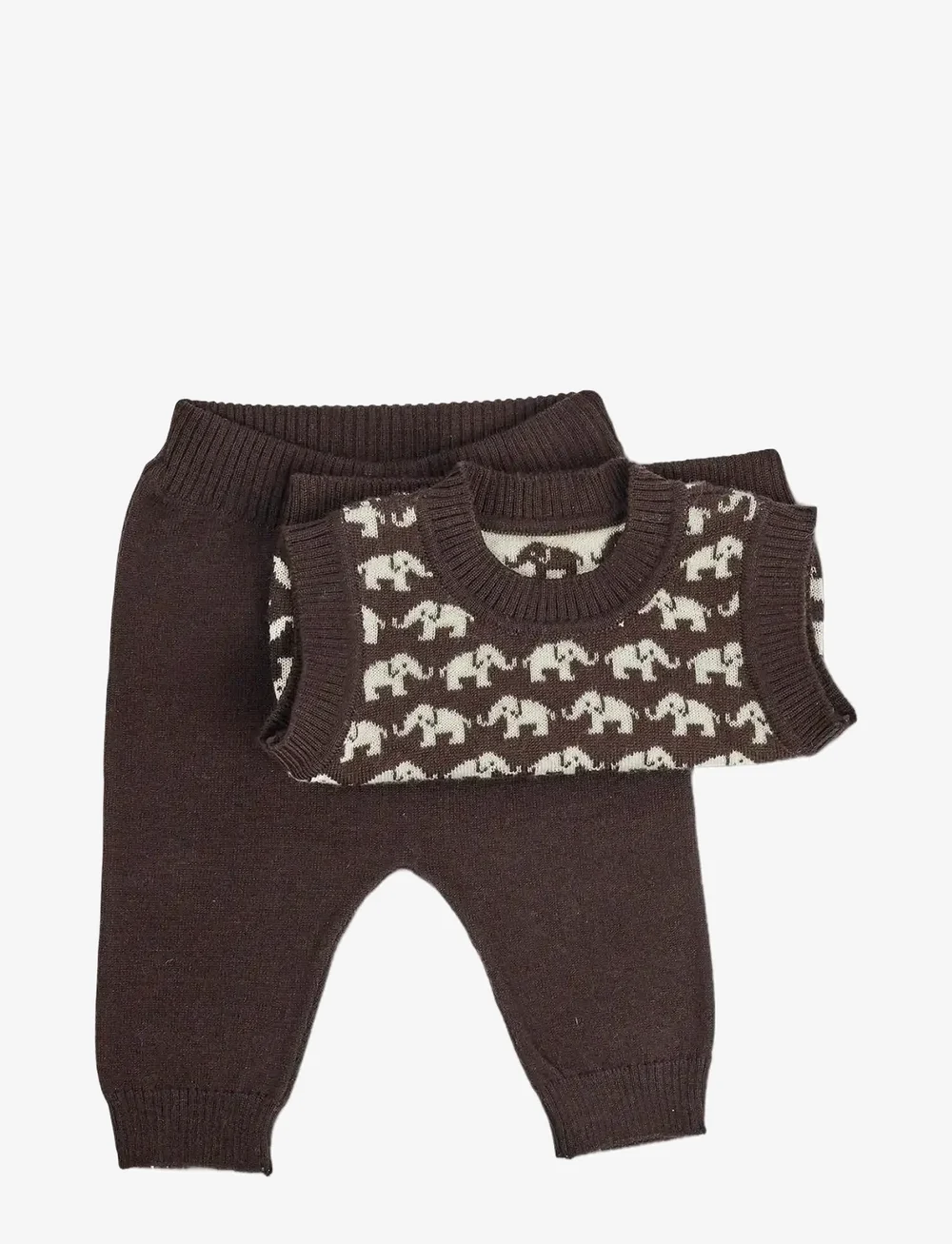 Smallstuff - Pants, flat knit merino wool, brown - babyhosen - brown - 1