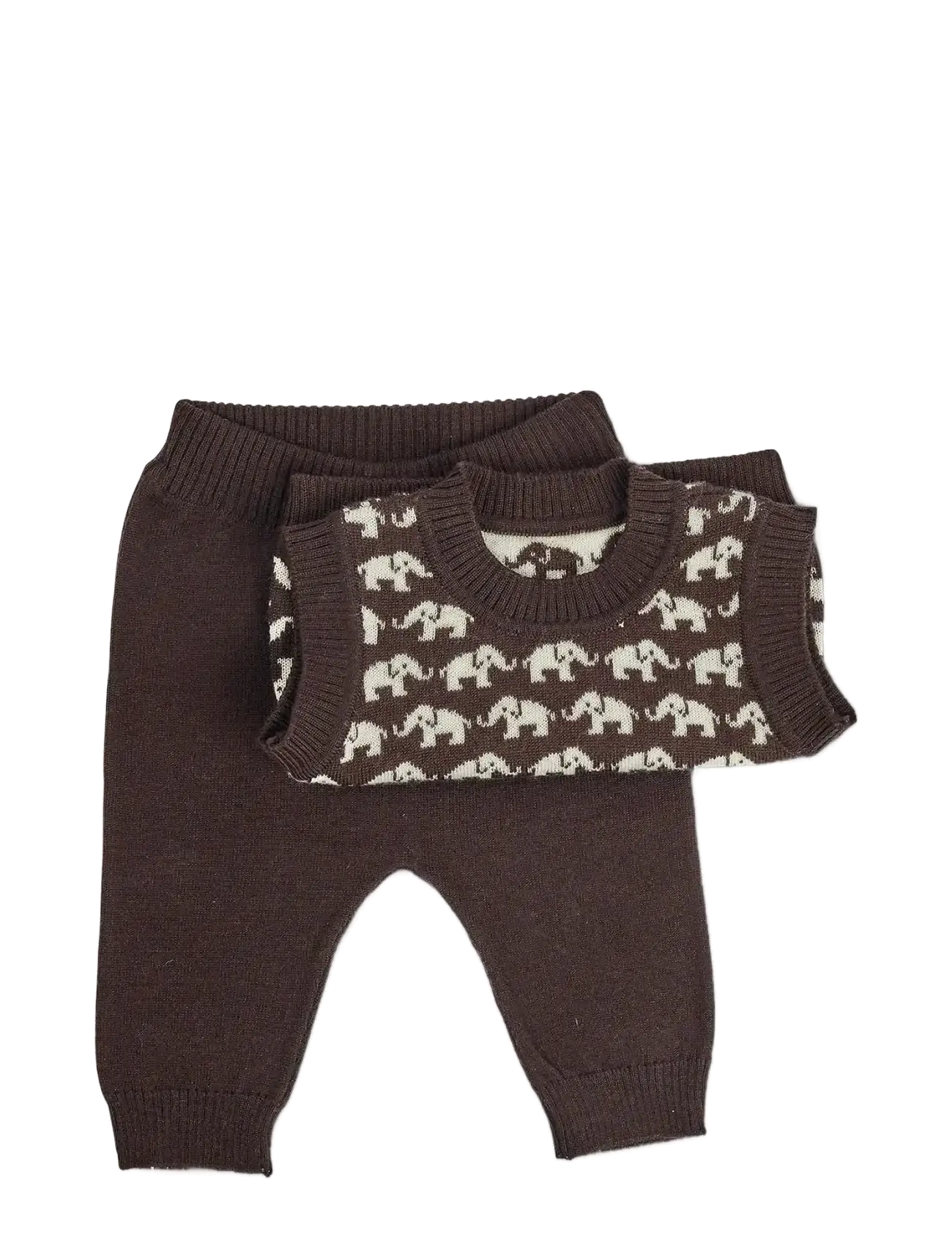Smallstuff - Pants, flat knit merino wool, nature - babybyxor - brown - 1