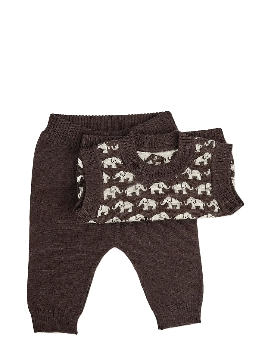 Smallstuff - Pants, flat knit merino wool, nature - babybyxor - brown - 1