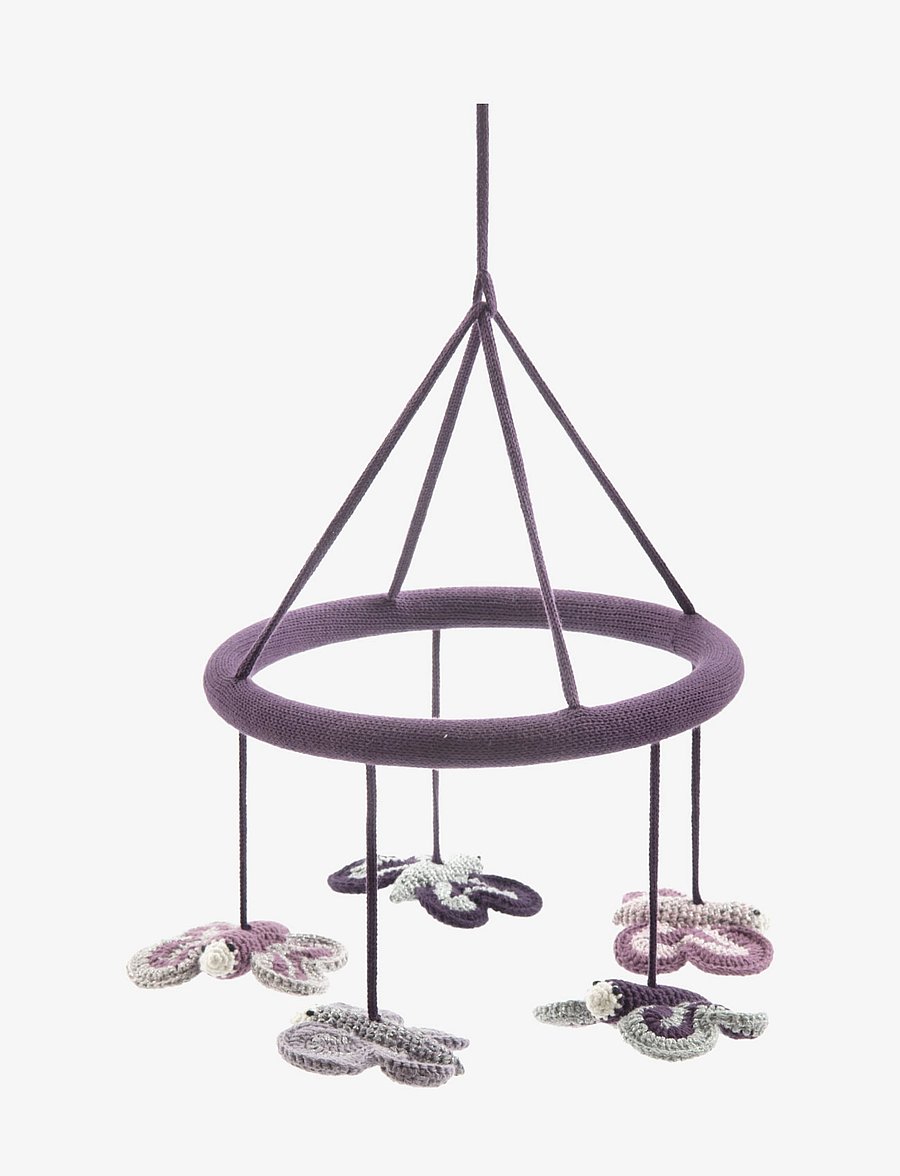 Smallstuff - Hanging mobile, butterflies, aubergine/silver - uneaeg - aubergine - 0
