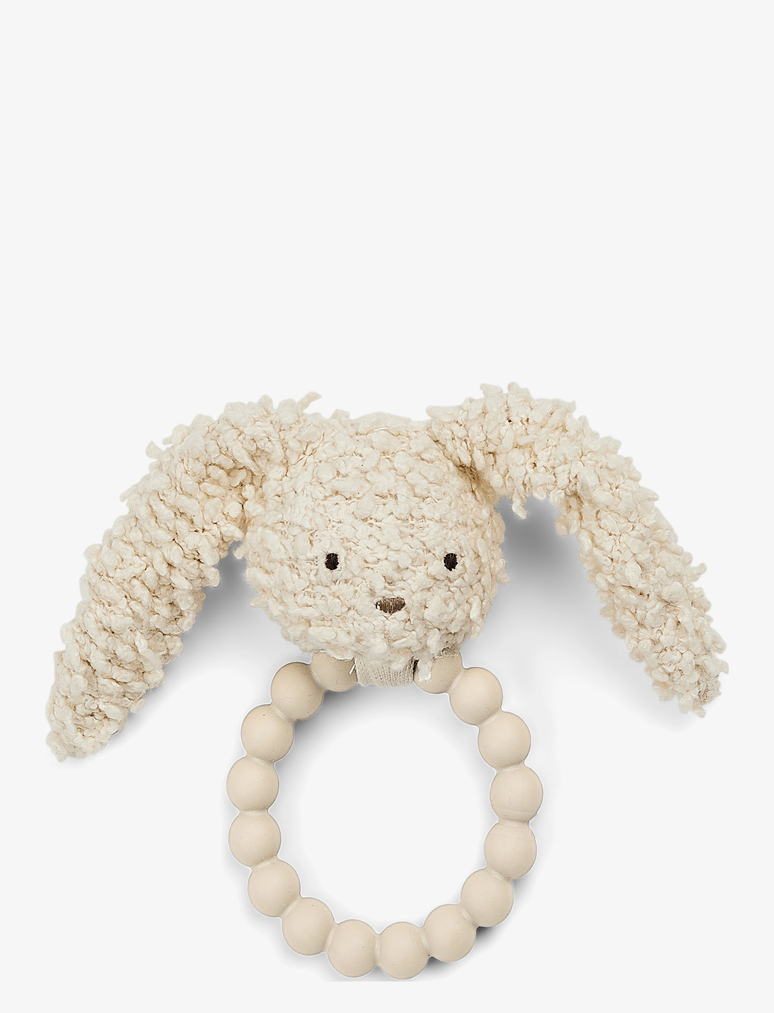 Smallstuff Rattle silicone ring, rabbit, off. white bouclé - Skallror - WHITE / cream