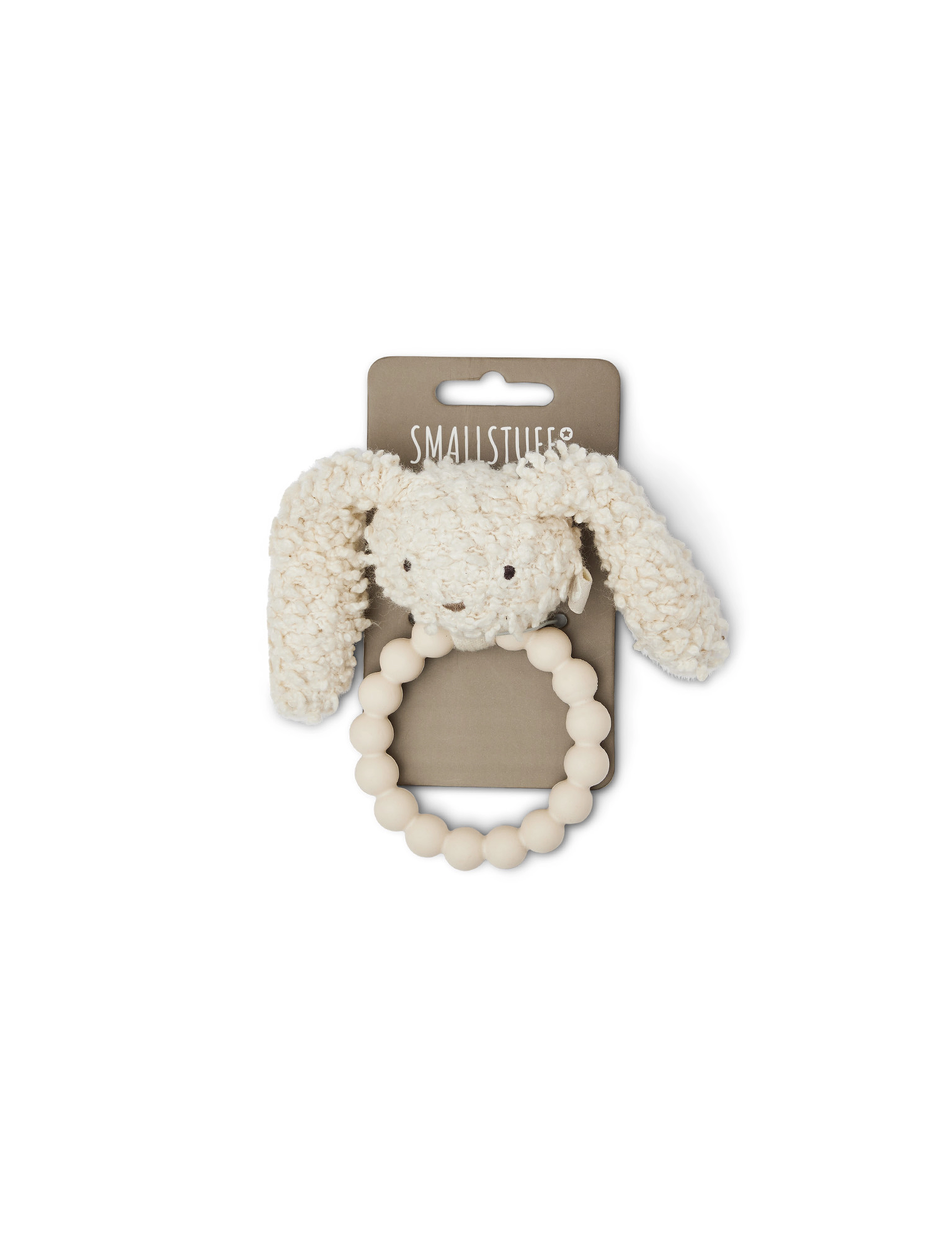 Smallstuff Rattle Silicone Ring, Rabbit, Off. White Bouclé, One Size 13 cm, Baby Spielzeug, Creme - Rattles, Kinder