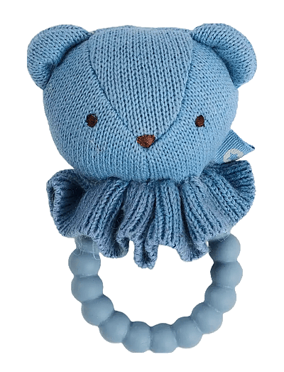 Smallstuff Rattle, bear face on silicone ring, blue - Rasseln - BLUE / blue