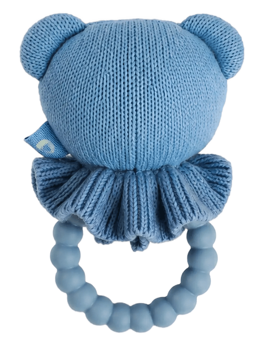 Smallstuff - Rattle, bear face on silicone ring, blue - kõristid - blue - 1