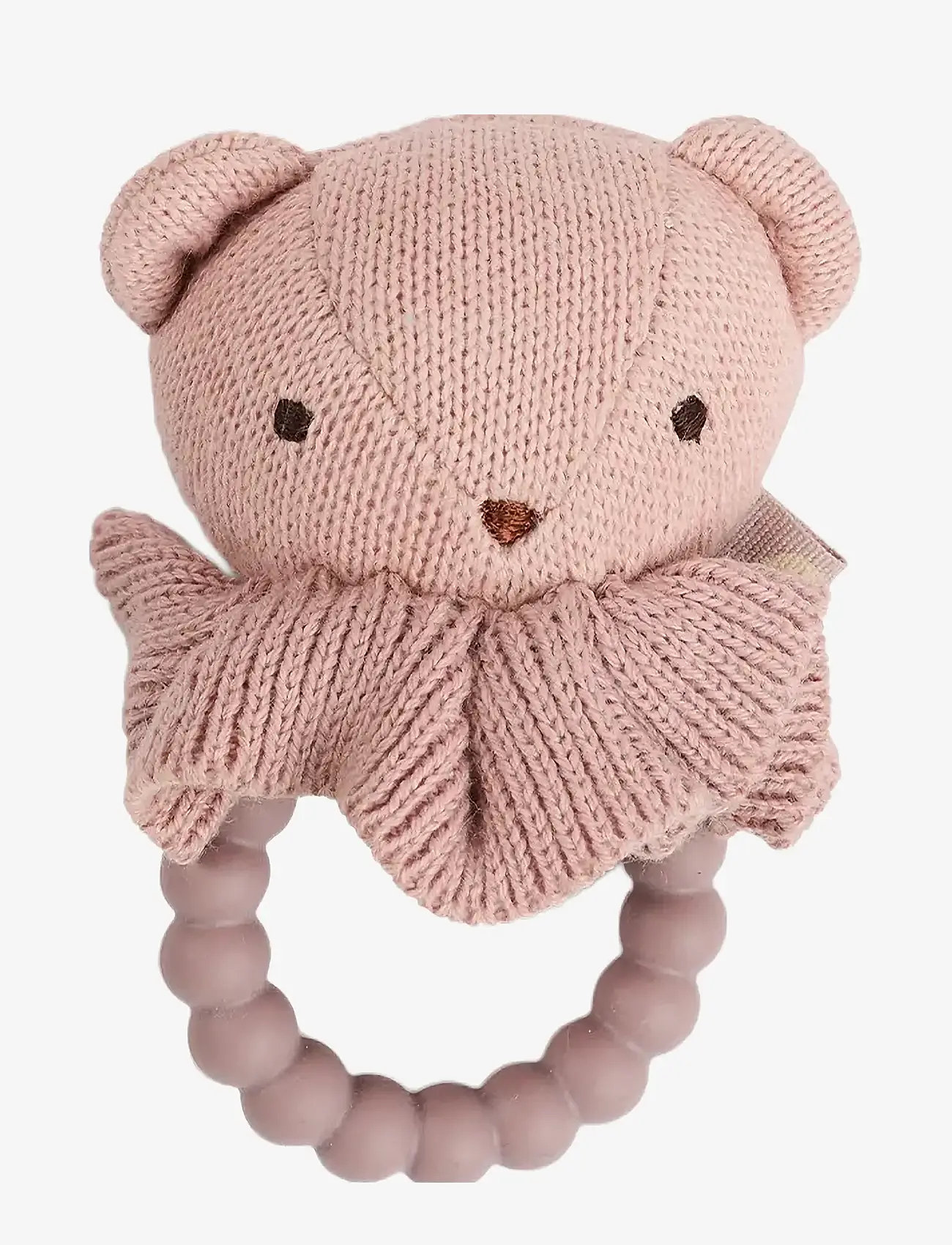 Smallstuff - Rattle, bear face on silicone ring, soft rose - rattles - soft rose - 0