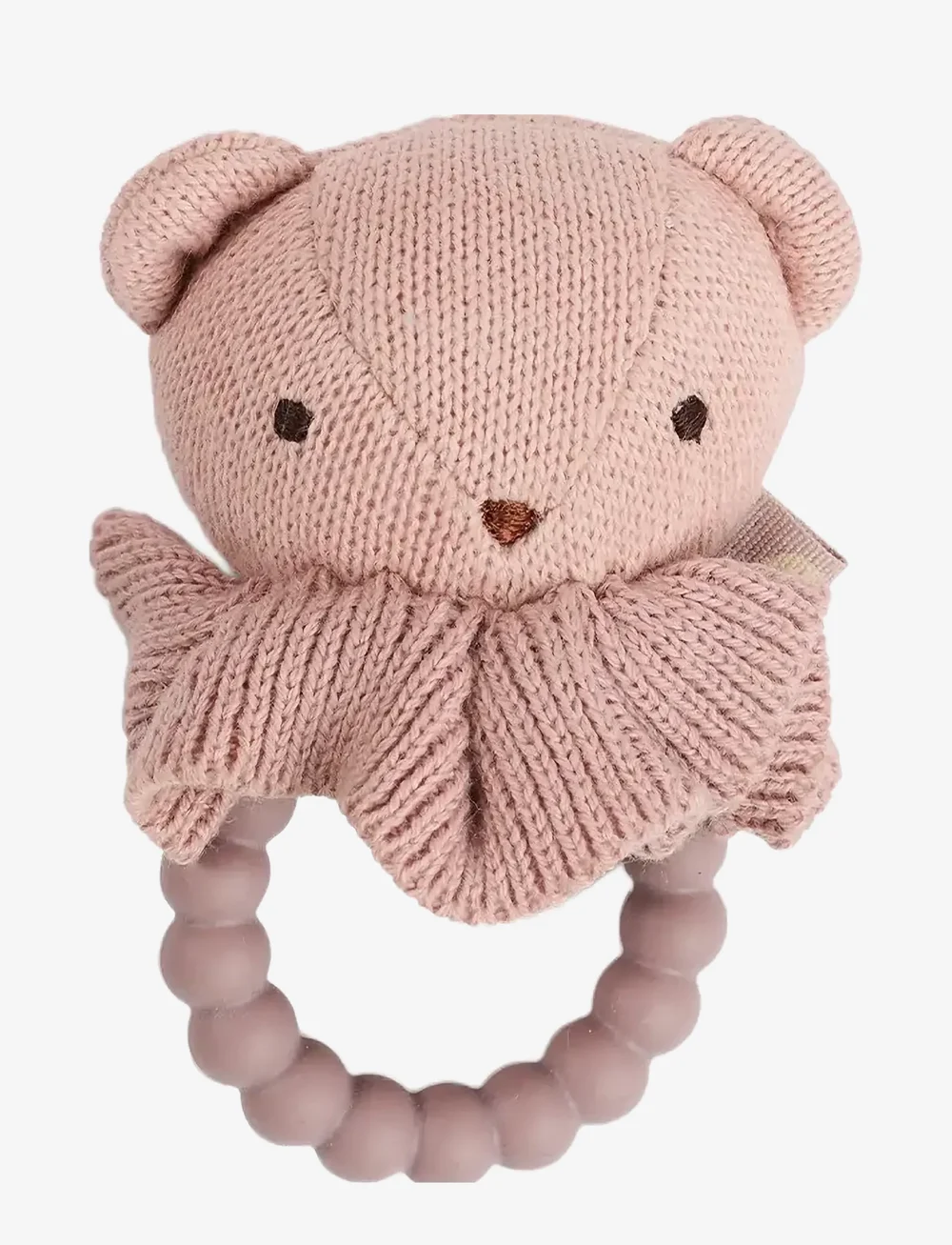 Smallstuff - Rattle, bear face on silicone ring, soft rose - rasseln - soft rose - 0