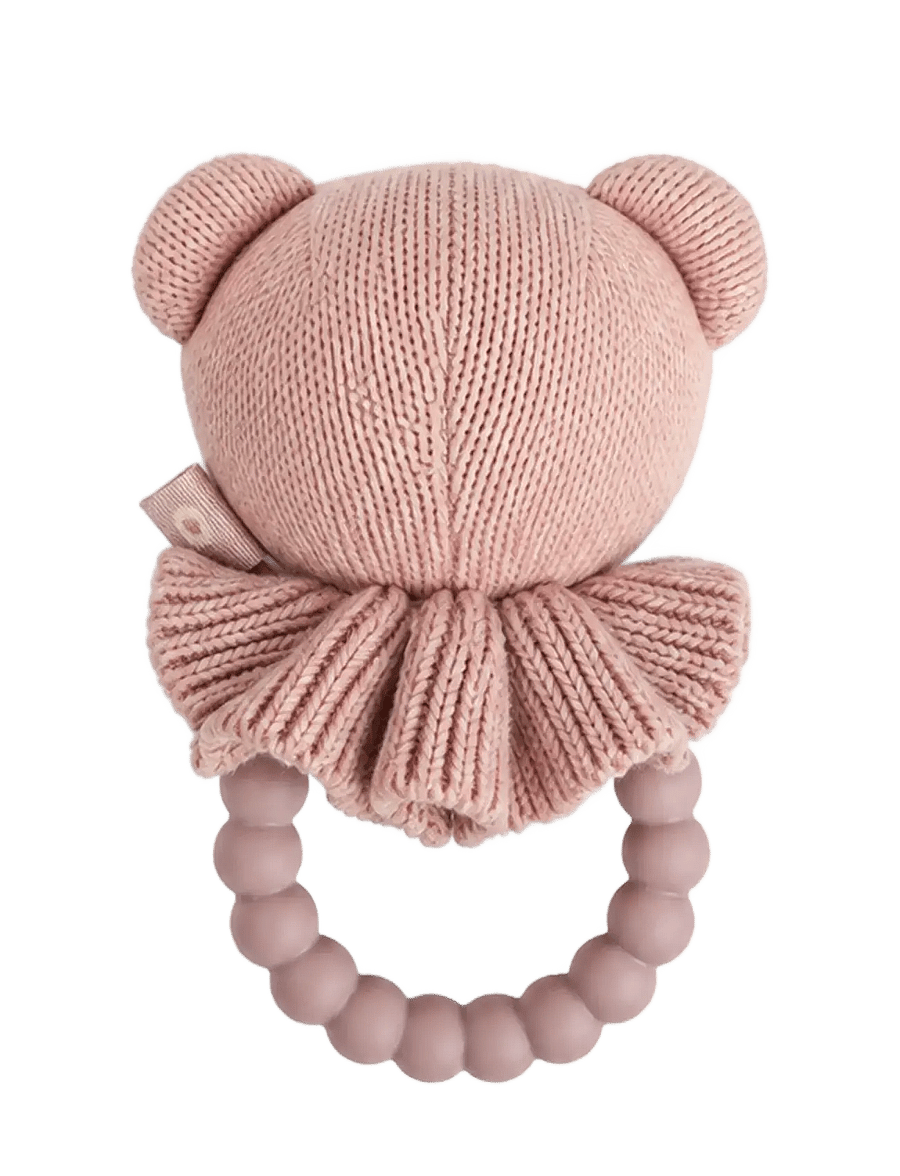 Smallstuff - Rattle, bear face on silicone ring, soft rose - rasseln - soft rose - 1