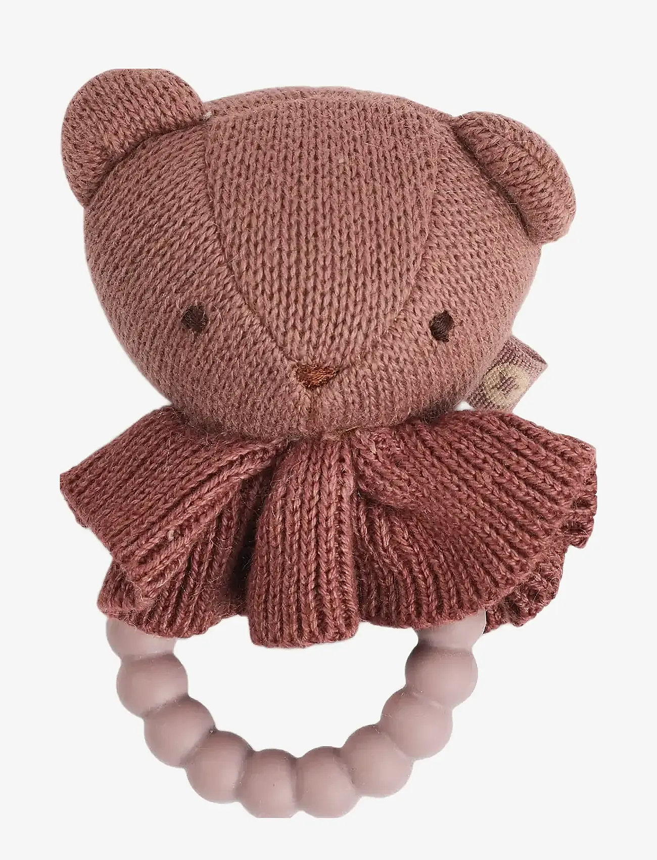 Smallstuff - Rattle, bear face on silicone ring, dark rose - kõrinad - dark rose - 0