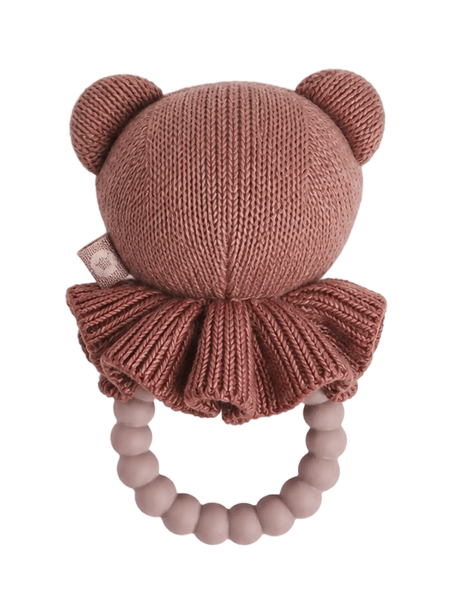 Smallstuff - Rattle, bear face on silicone ring, dark rose - rangler - dark rose - 1