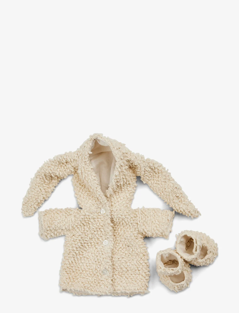 Smallstuff - Doll clothing, bouclé shoes/coat w. rabbit ears - poppenkleding - white - 1
