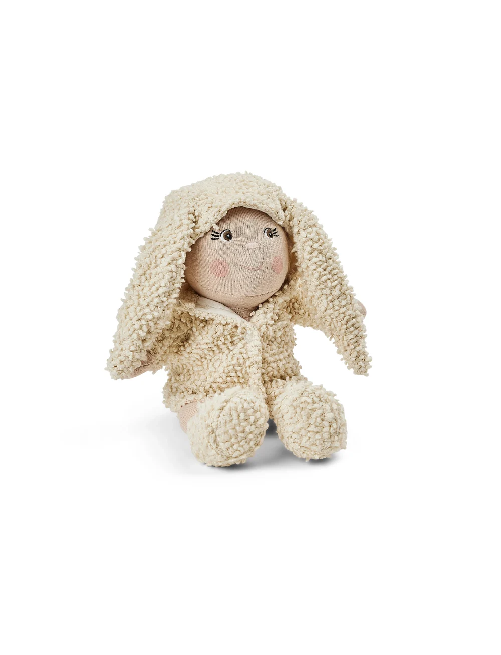 Smallstuff - Doll clothing, bouclé shoes/coat w. rabbit ears - poppenkleding - white - 0
