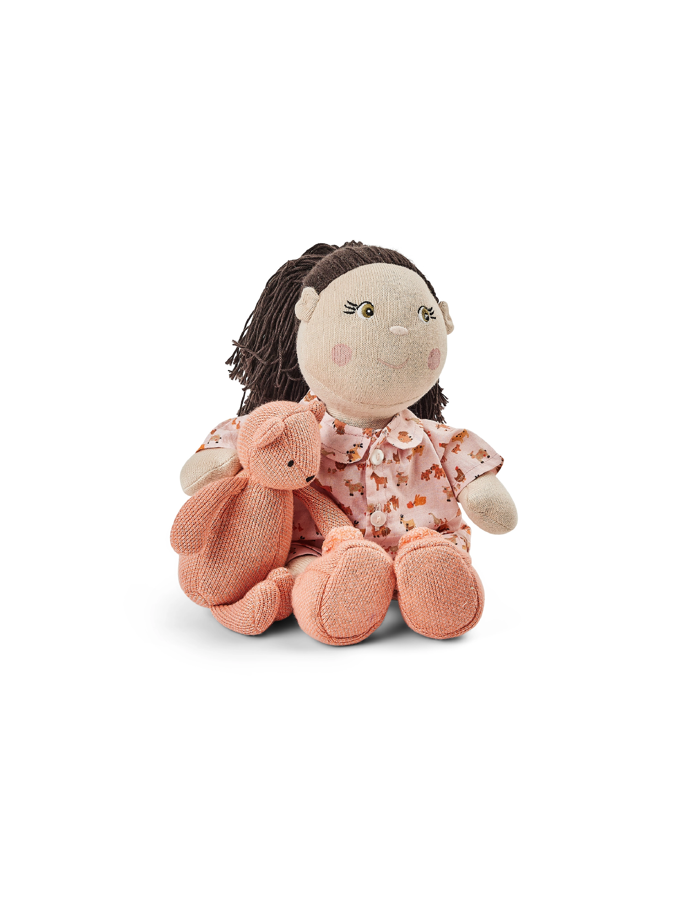 Smallstuff - Doll clothing, farm living pyjamas w. slippers/ teddy - rose - 1