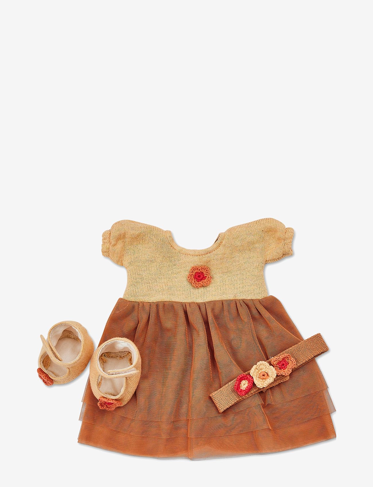 Smallstuff - Doll clothing, party dress w. shoes and hair band - dukketøj - orange - 1