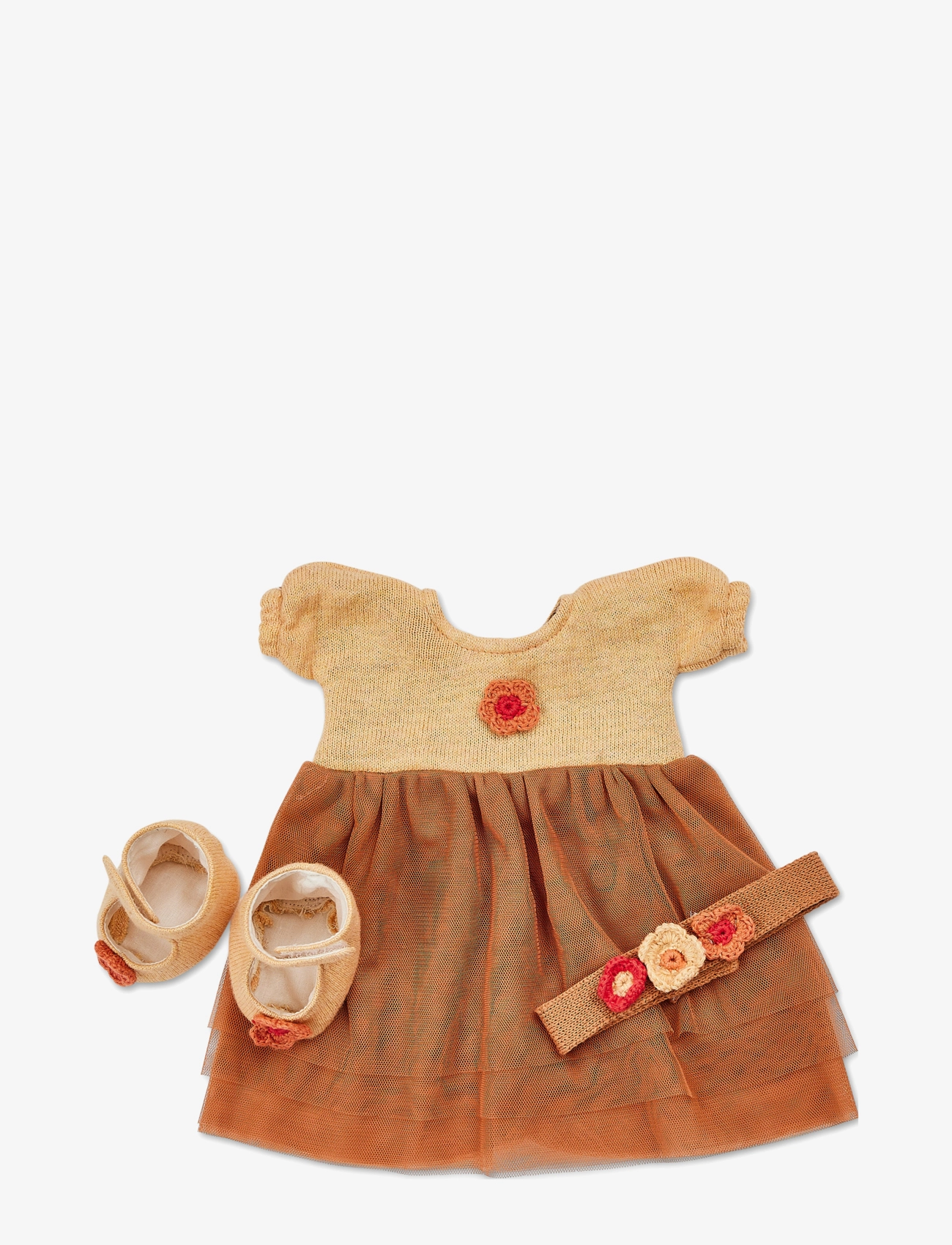 Smallstuff Doll clothing, party dress w. shoes and hair band - 4 for 3 - ORANGE / orange