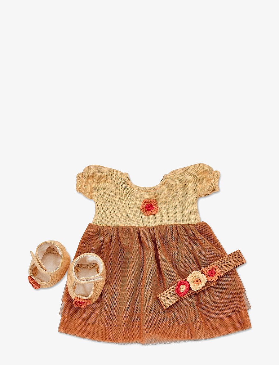 Smallstuff - Doll clothing, party dress w. shoes and hair band - puppenbekleidung - orange - 1