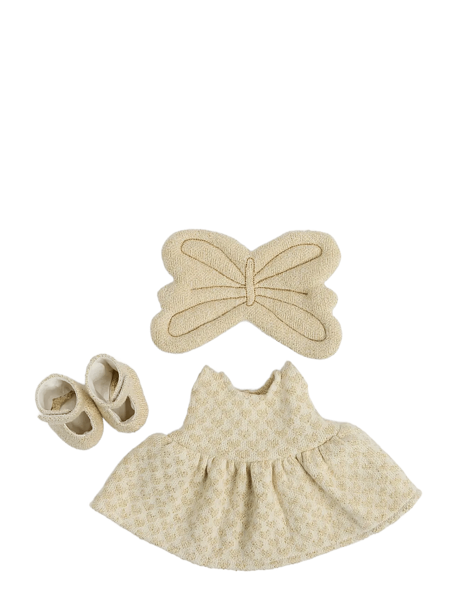 Smallstuff - Doll clothing, fairy with shoes and wings - puppenbekleidung - off. white/ gold - 0