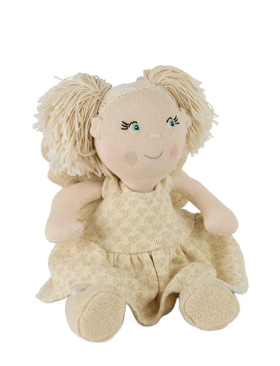 Smallstuff - Doll clothing, fairy with shoes and wings - puppenbekleidung - off. white/ gold - 1