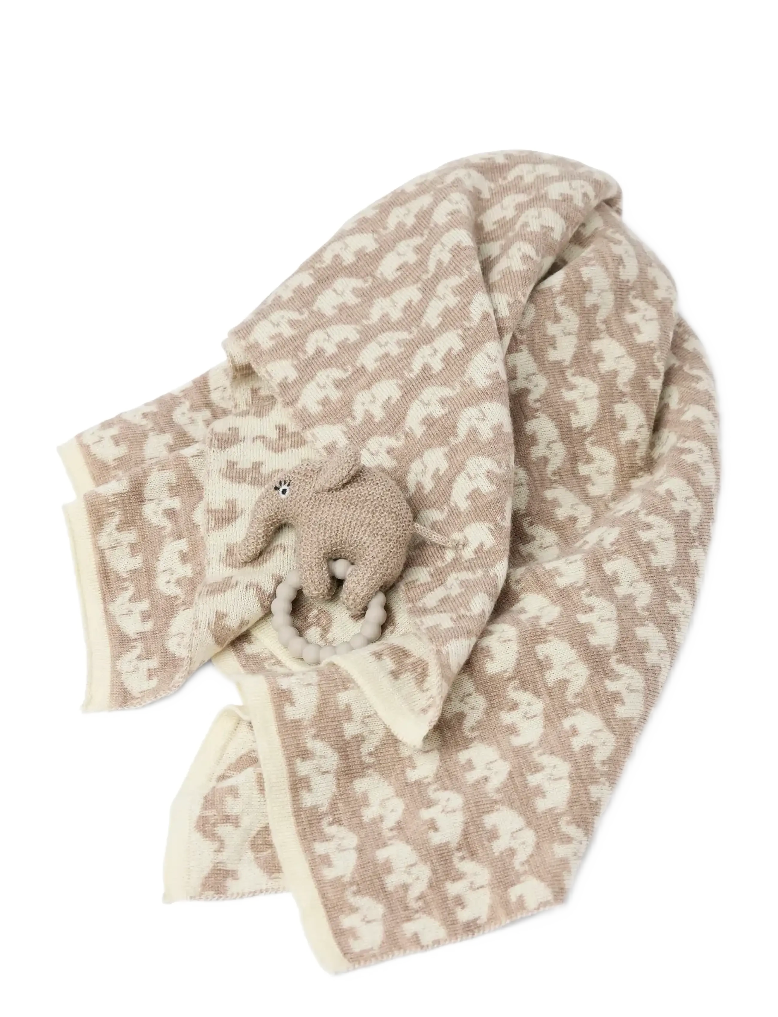 Smallstuff - Rattle, elephant, merino wool, powder - rattles - nature - 2