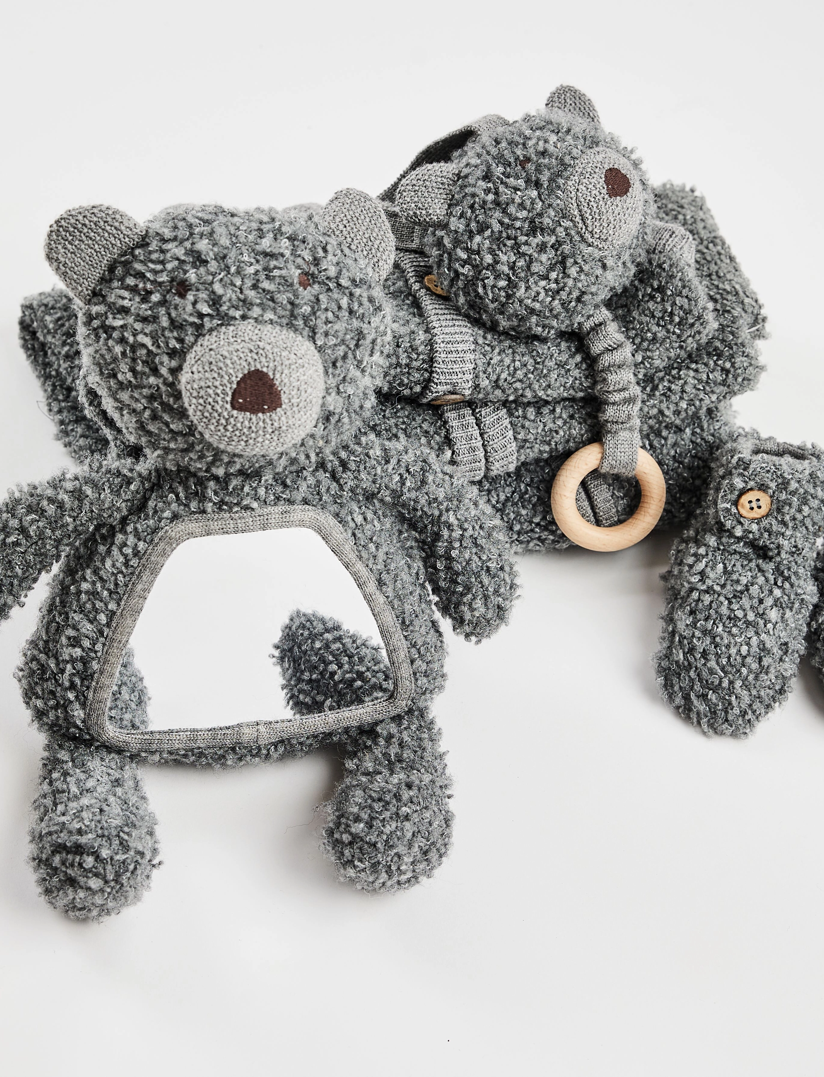 Smallstuff Activity Bear W. Mirror, Wool Bouclé, Grey, Børn, Interactive Legetøj, Grå, Str: ONE SIZE