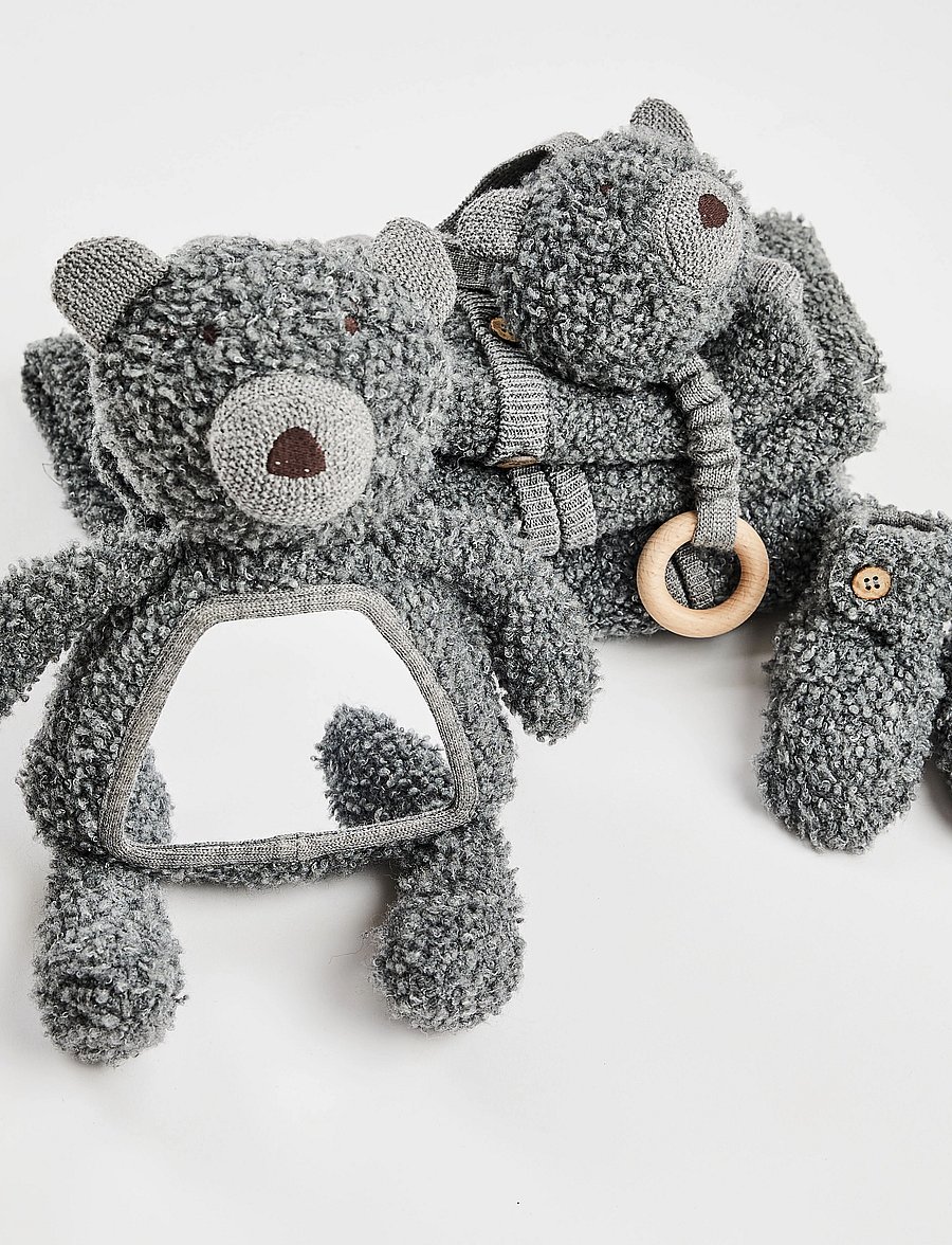 Smallstuff - Activity bear w. mirror, wool bouclé, grey - interaktiivsed mänguasjad - grey - 0