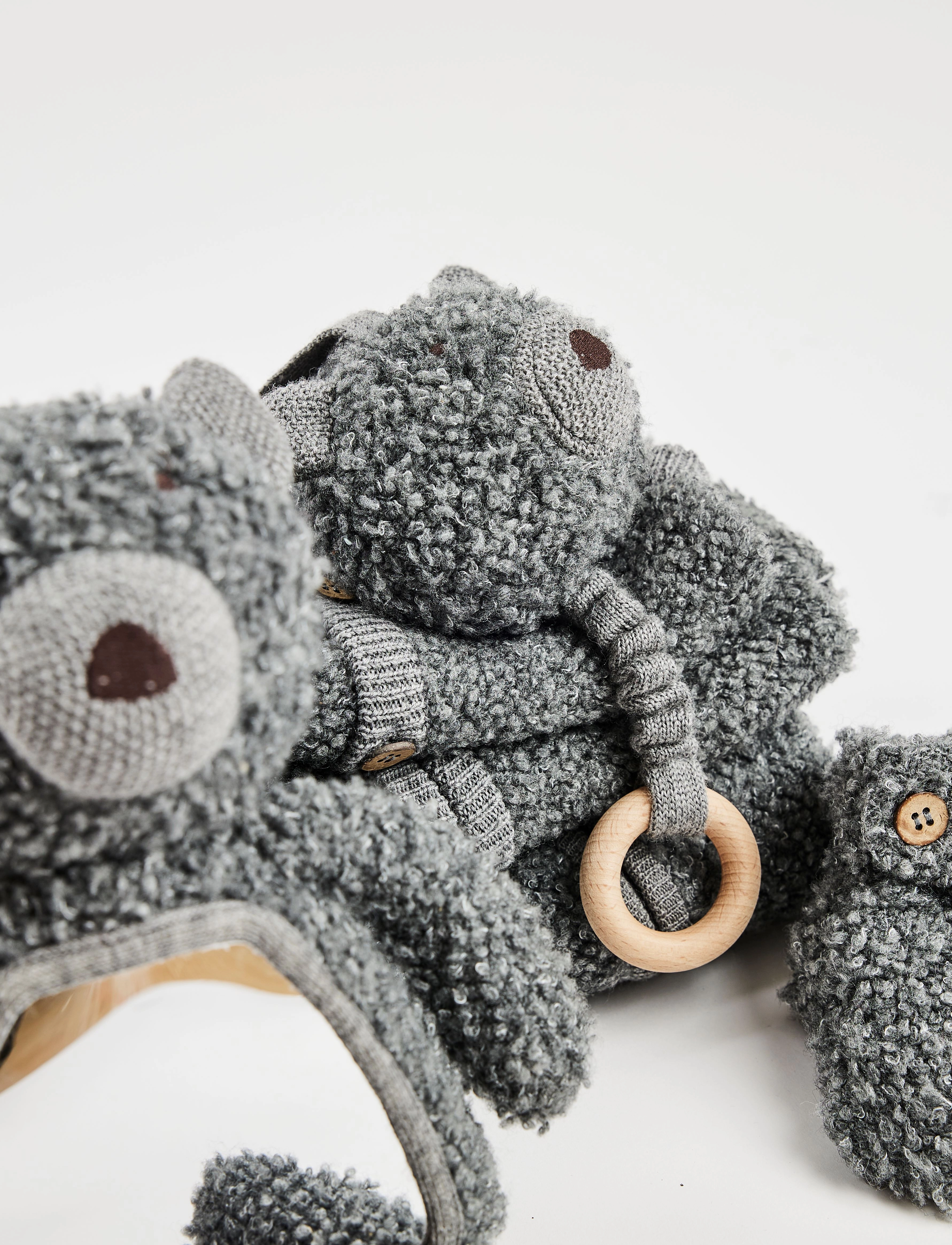 Smallstuff - Activity bear w. mirror, wool bouclé, grey - interaktiivsed mänguasjad - grey - 2