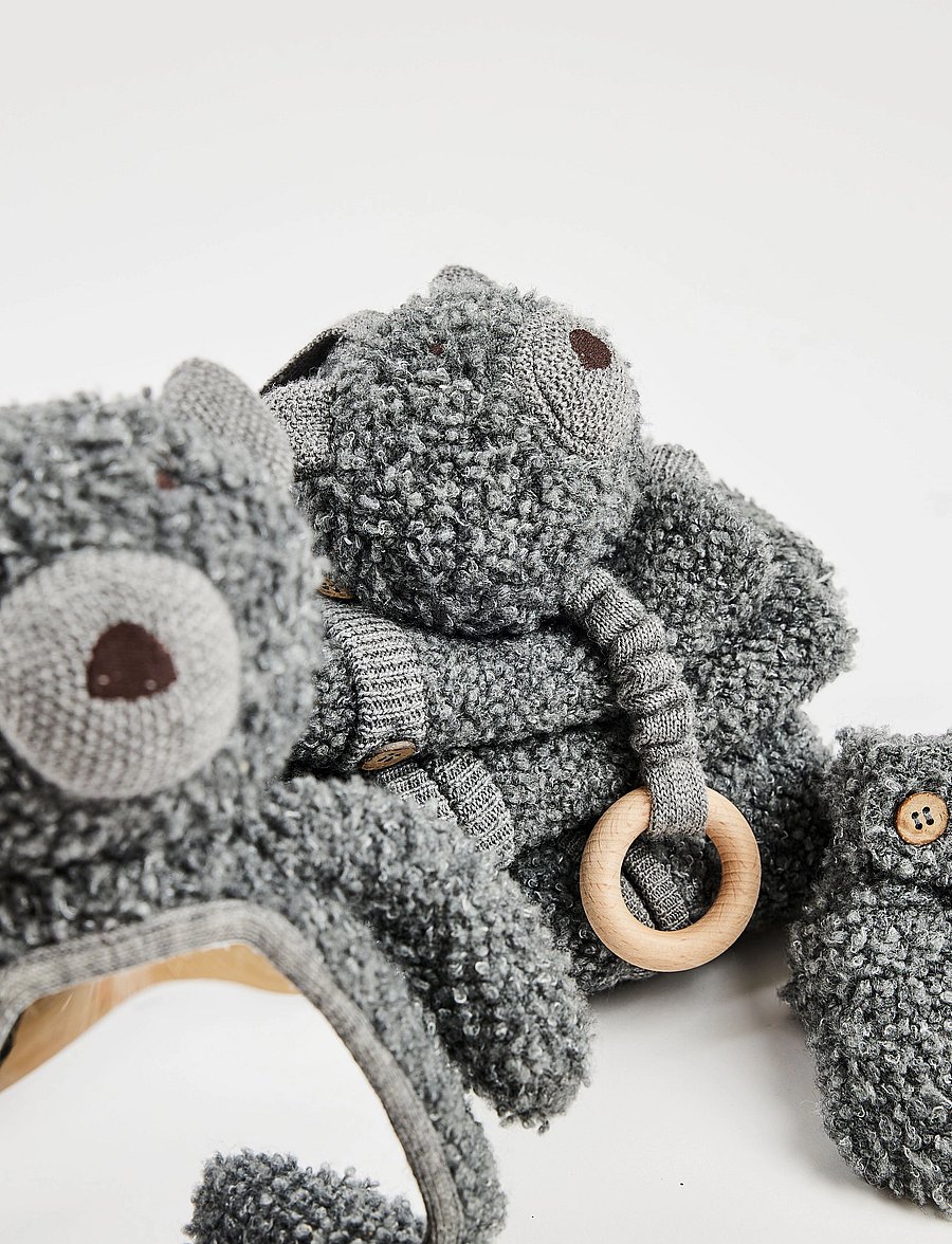 Smallstuff - Activity bear w. mirror, wool bouclé, grey - interaktiivsed mänguasjad - grey - 2