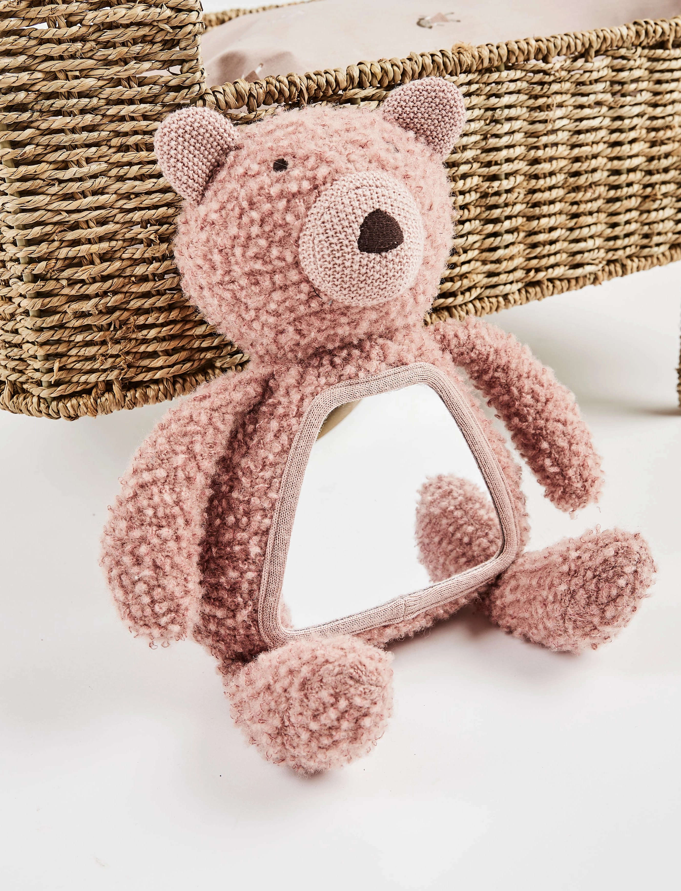 Smallstuff Activity Bear W. Mirror, Wool Bouclé, Rose, One Size, Educational Spielzeug, Rosa - Interactive Kinder
