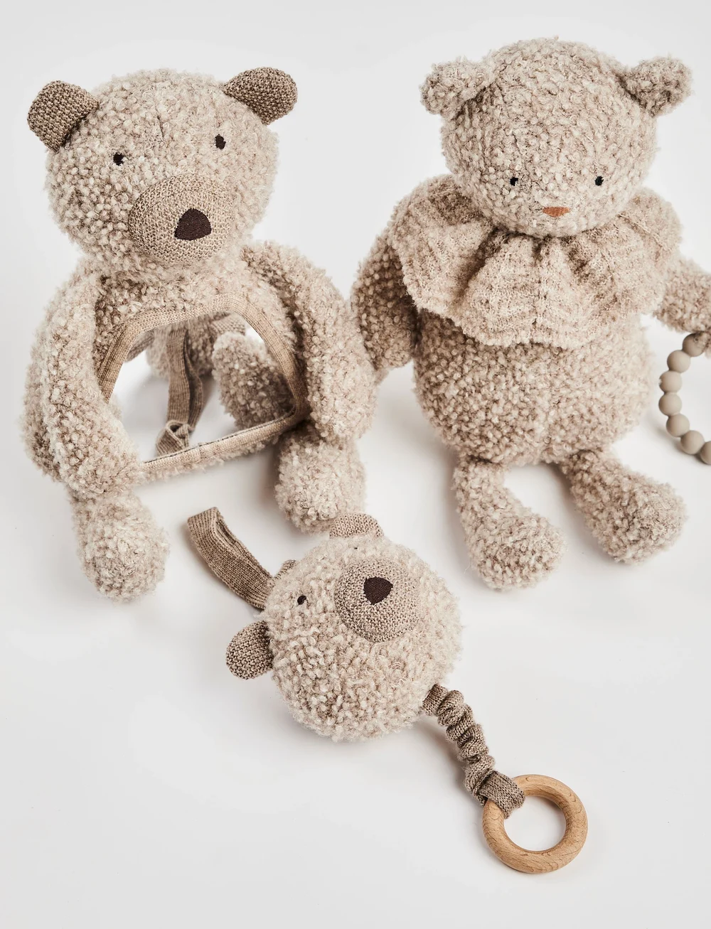 Smallstuff - Activity bear w. mirror, wool bouclé, nature - interaktyvūs žaislai - nature - 0